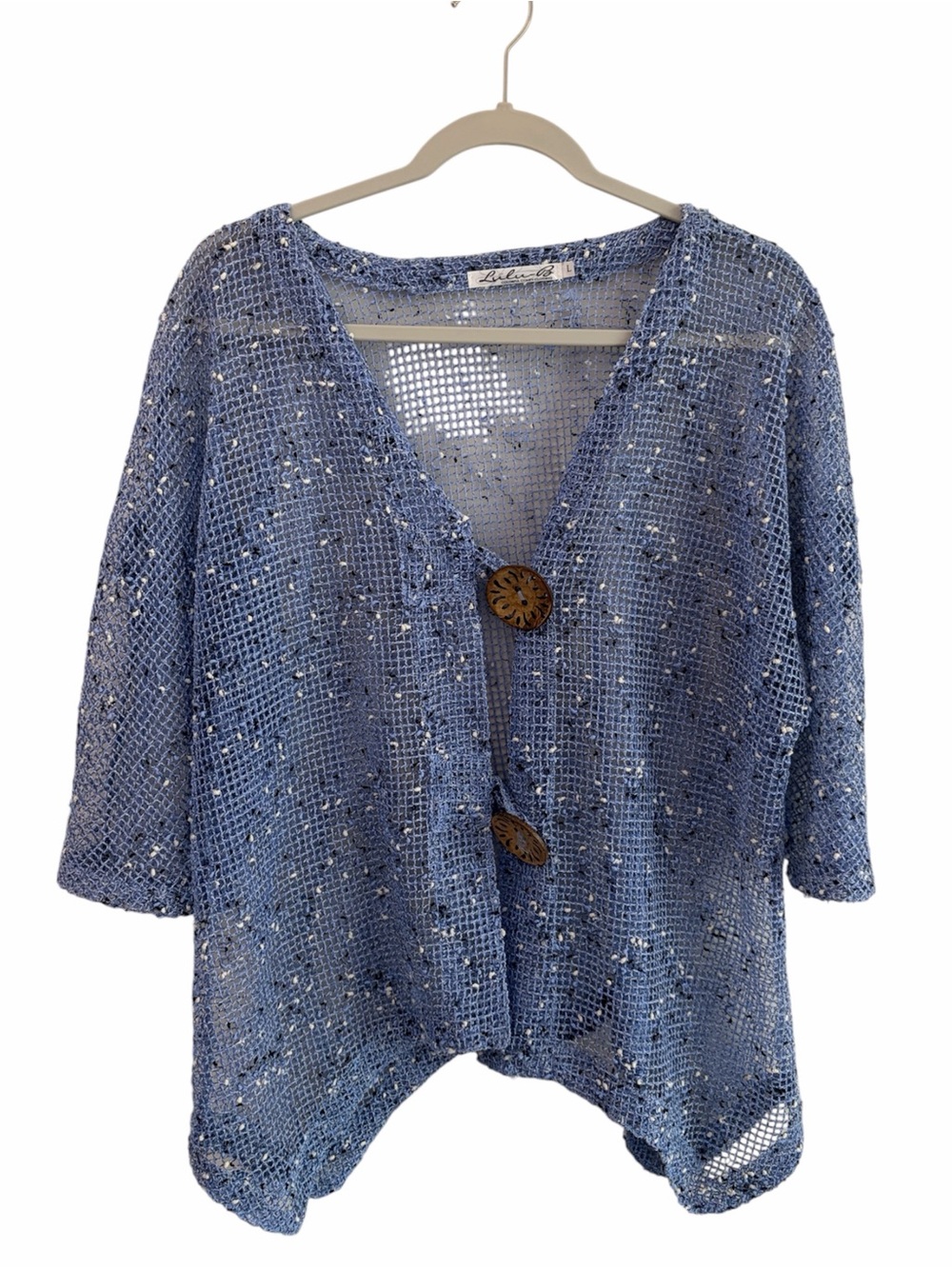LuLu-B Coastal Beach Swim Cover-up Open Weave Blue Cardigan One Size Oversized